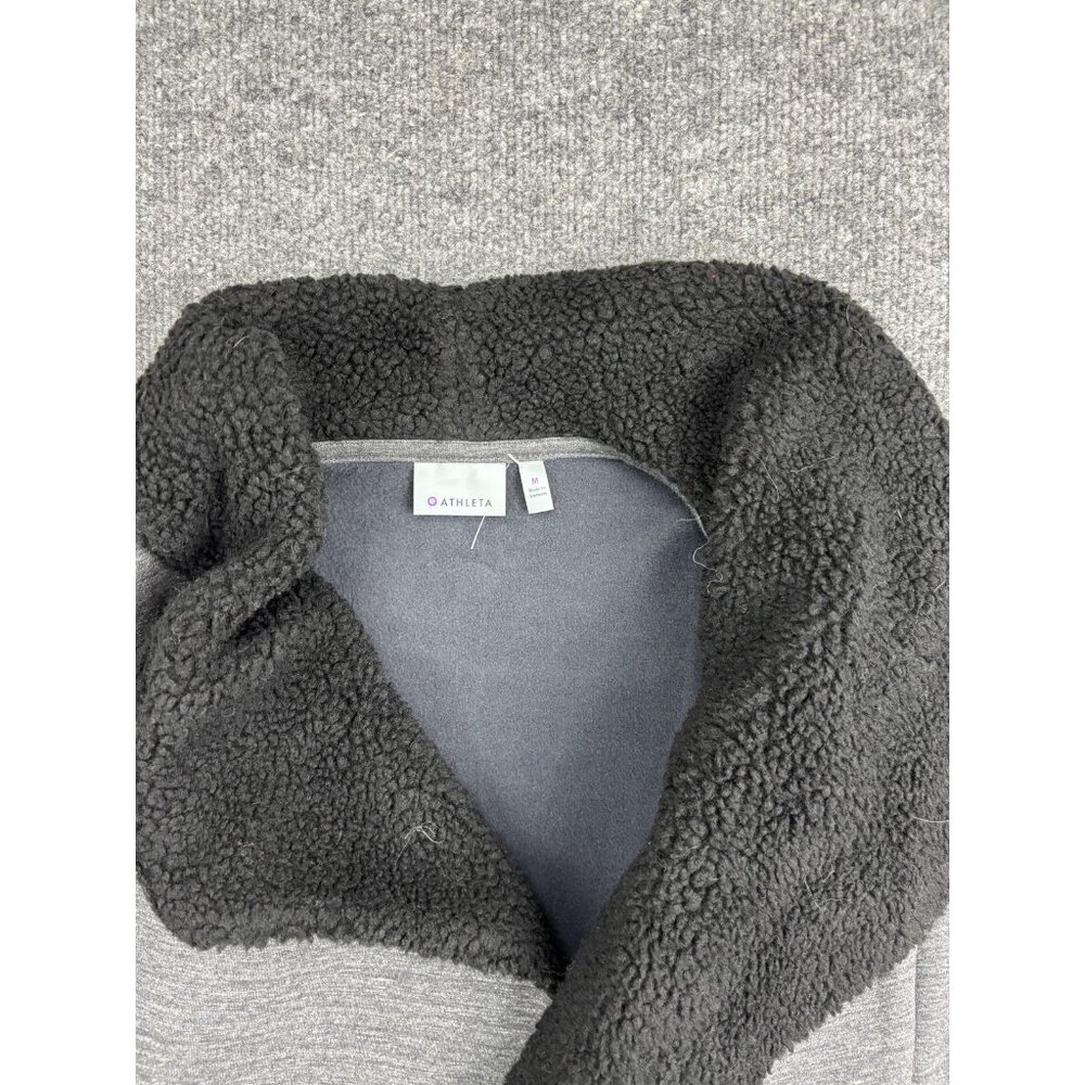 Athleta Vest Womens‎ Medium Heather Gray Sherpa Collar Fleece Lined Open Front - Picture 2 of 7